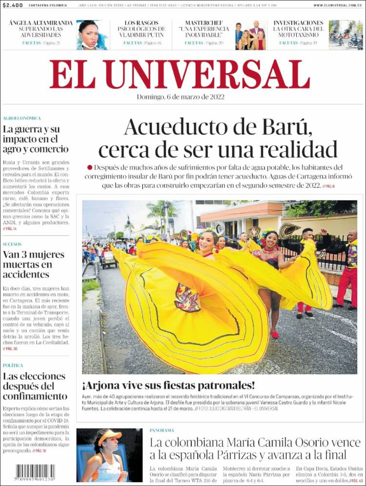 Portada de El Universal (Colombia)