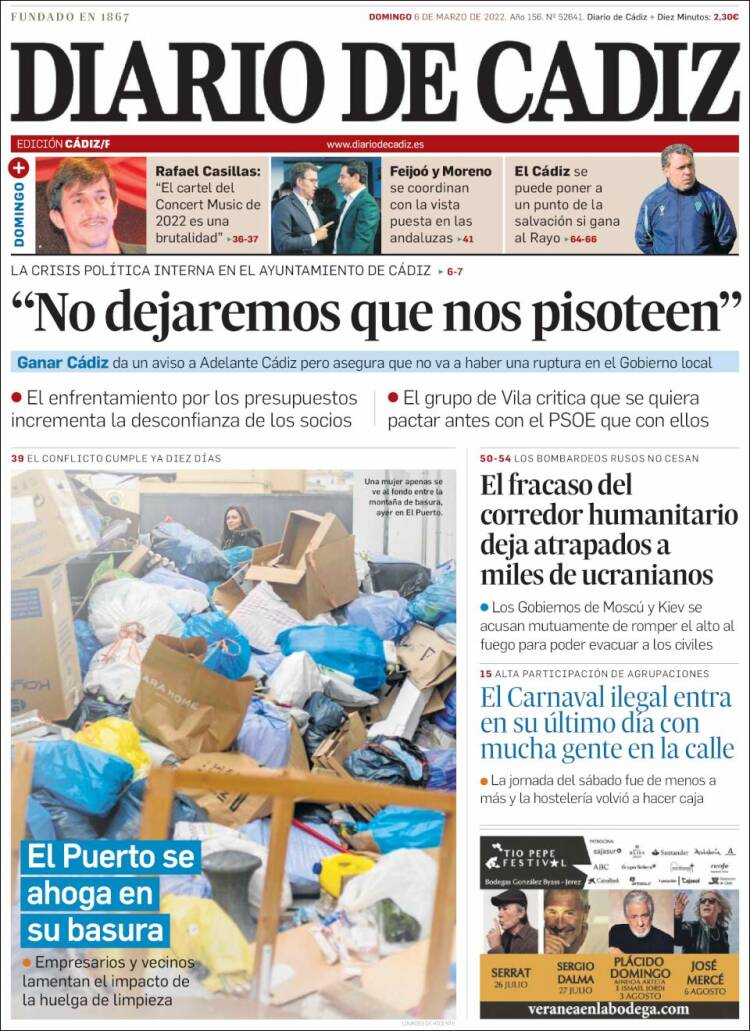 Portada de Diario de Cádiz (España)