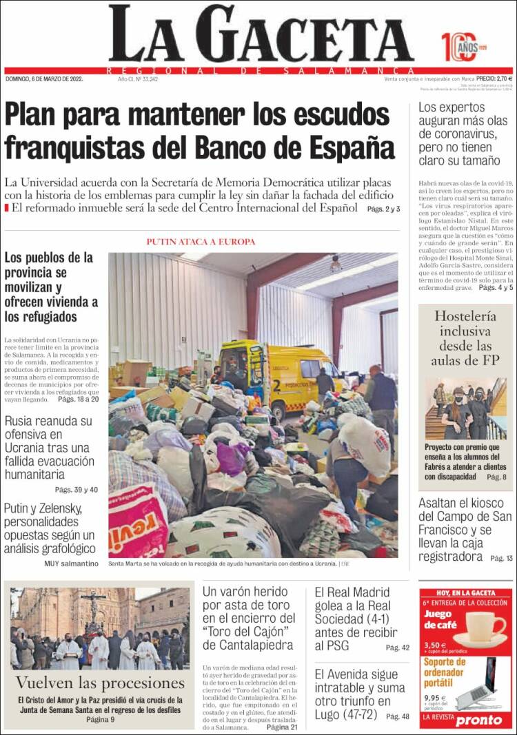 Portada de La Gaceta de Salamanca (España)