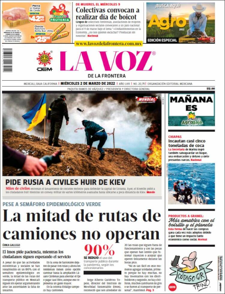 Portada de La Voz de la Frontera (México)