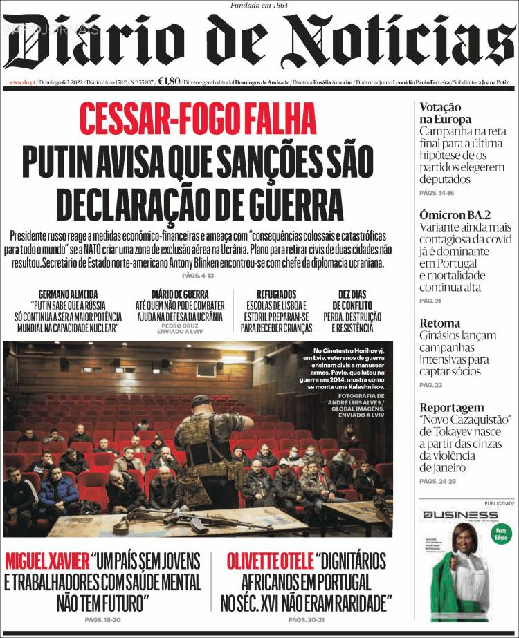 Portada de Diário de Noticias (Portugal)
