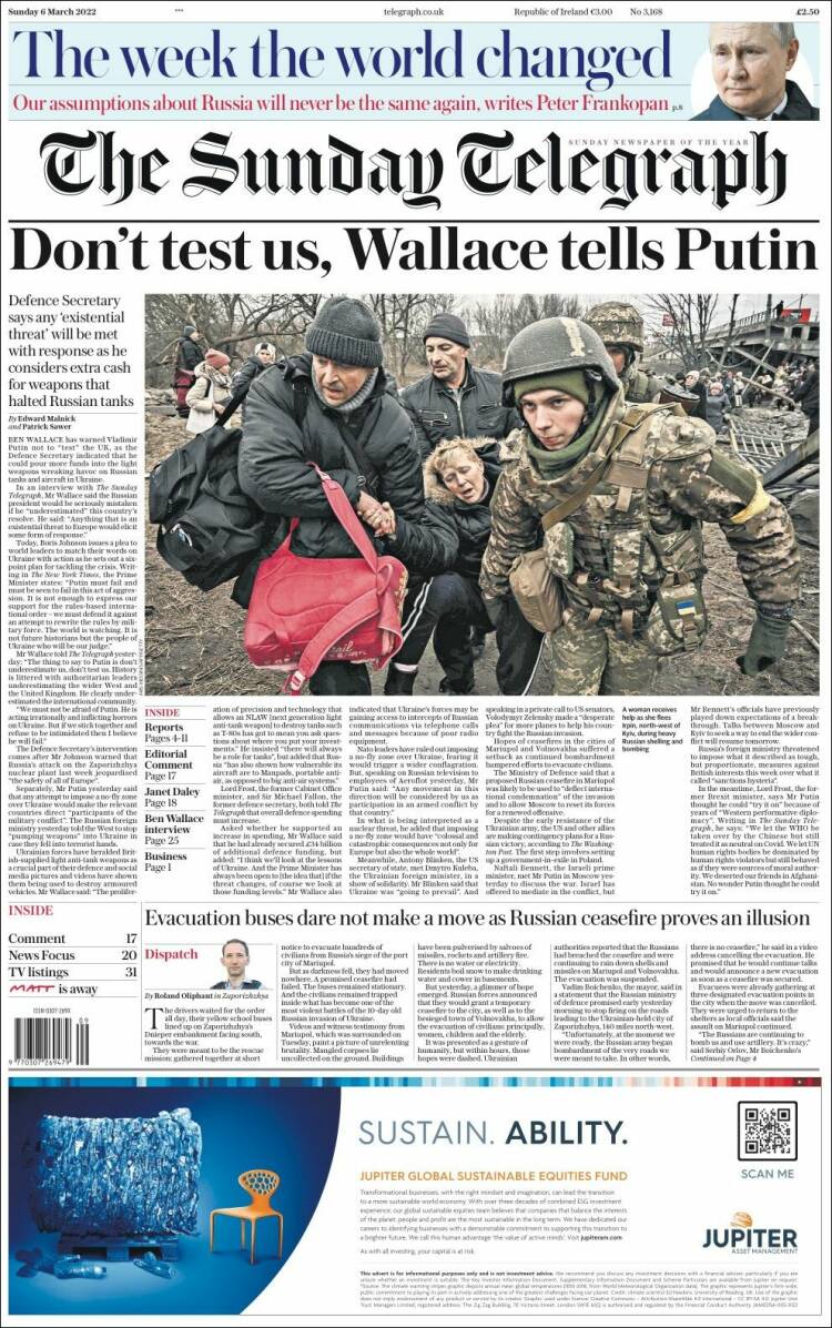 Portada de Daily Telegraph (Reino Unido)