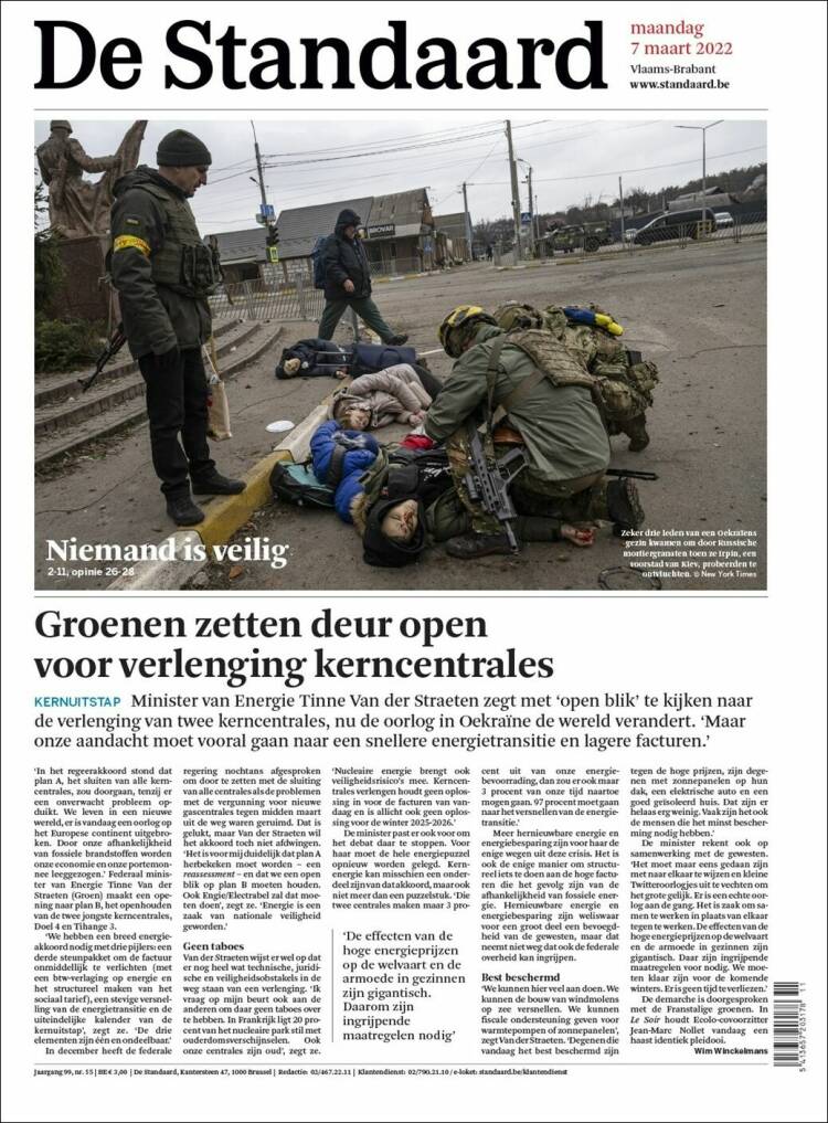 Portada de De Standaard (B&eacute;lgica)