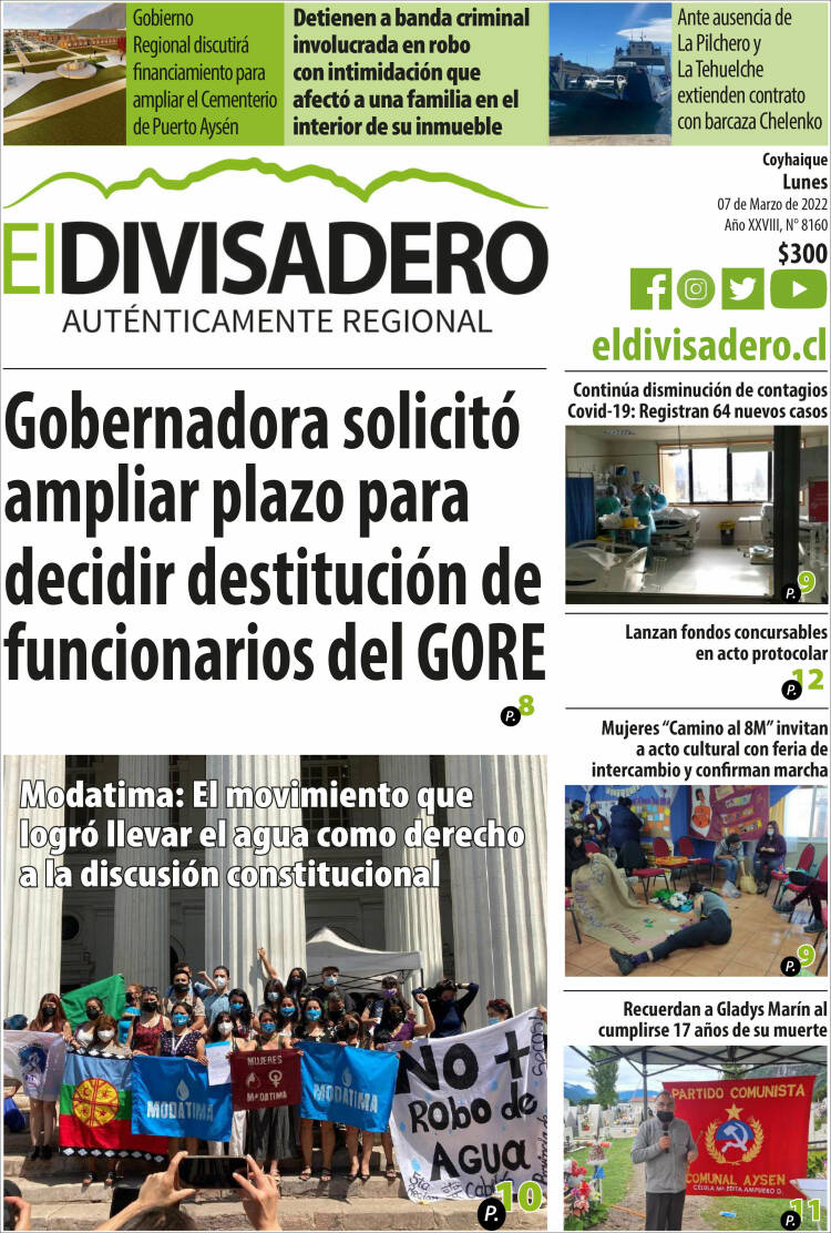 Portada de Diario El Divisadero (Chile)