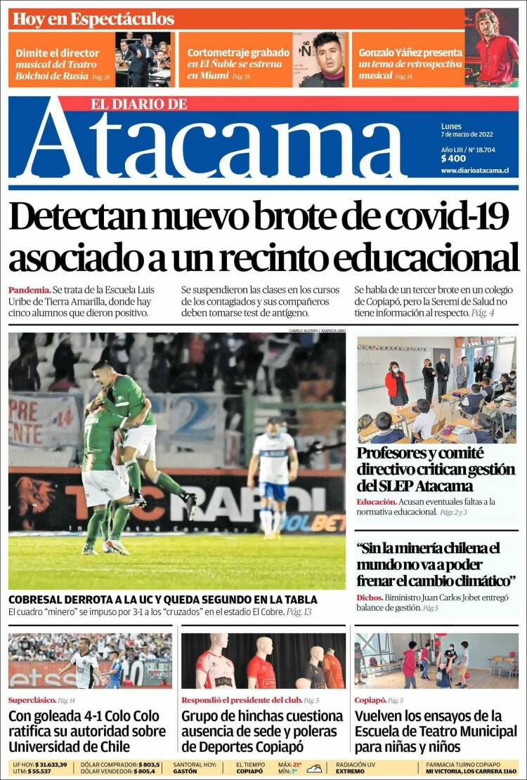 Portada de Diario de Atacama (Chile)