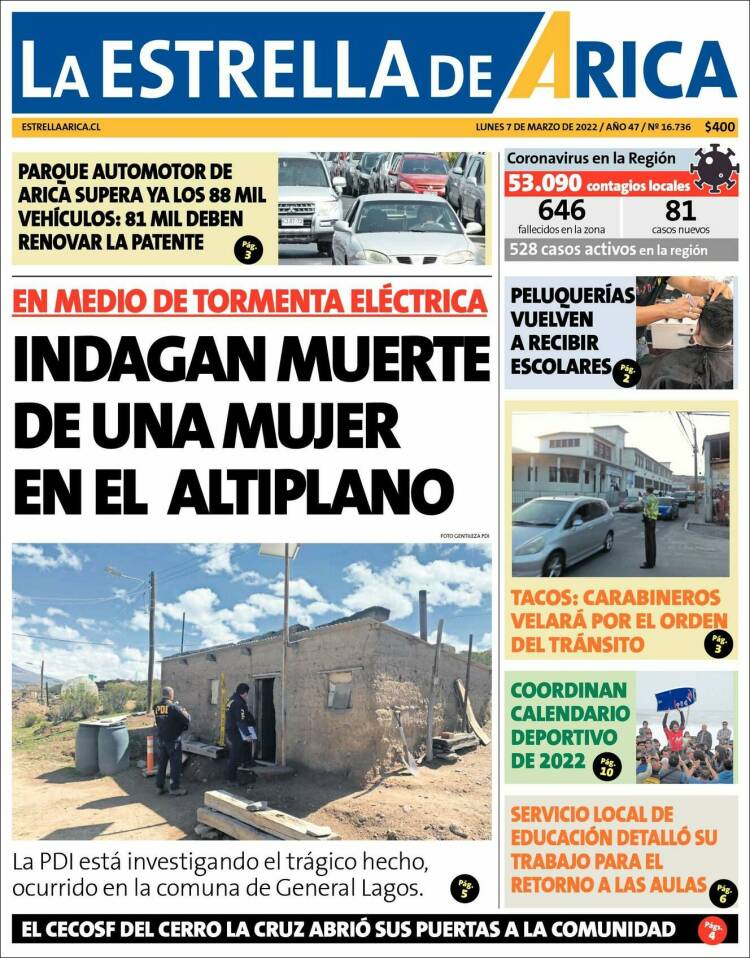 Portada de La Estrella de Arica (Chile)