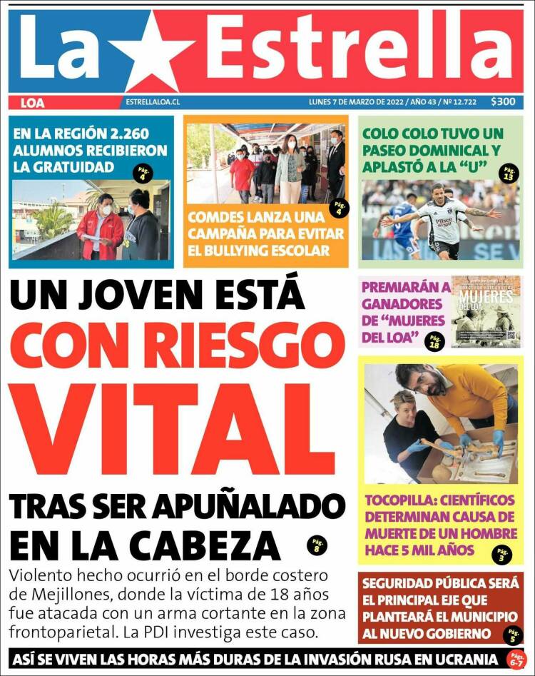 Portada de La Estrella de Loa (Chile)