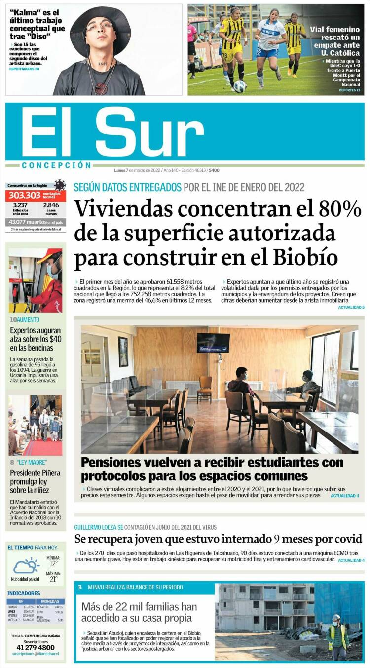Portada de El Sur (Chile)