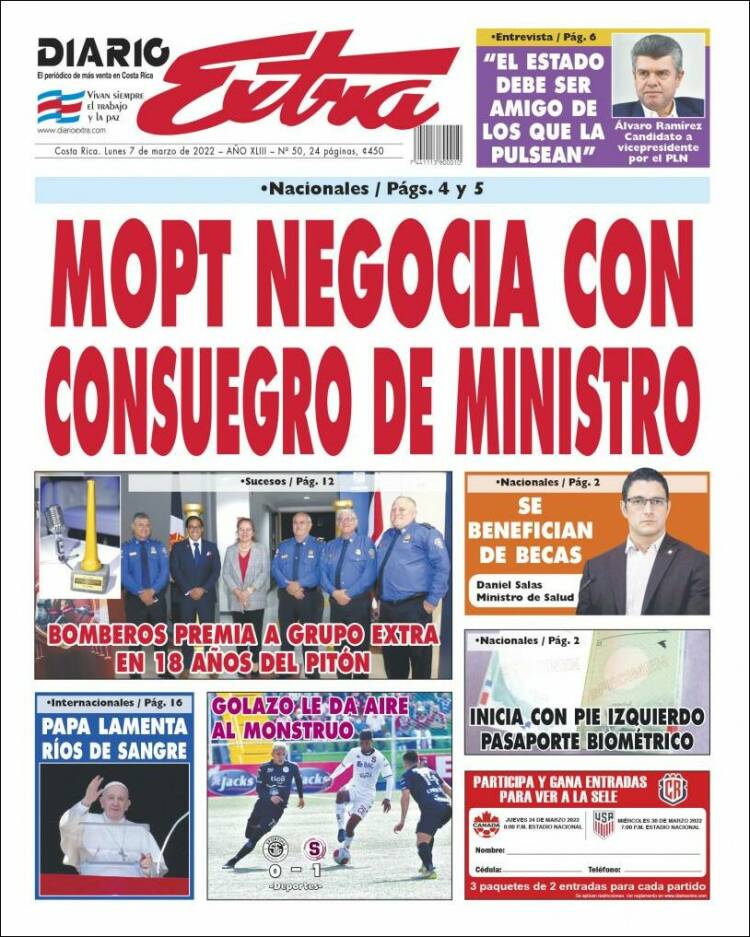 Portada de Diario Extra (Costa Rica)