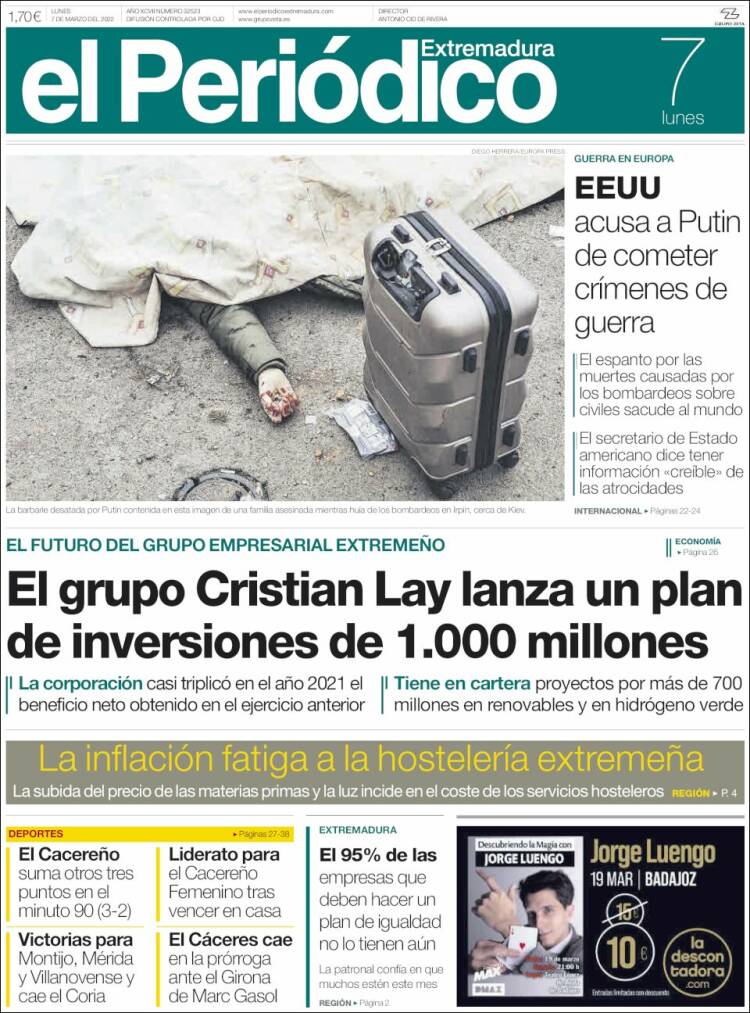 Portada de El Periódico de Extremadura (España)