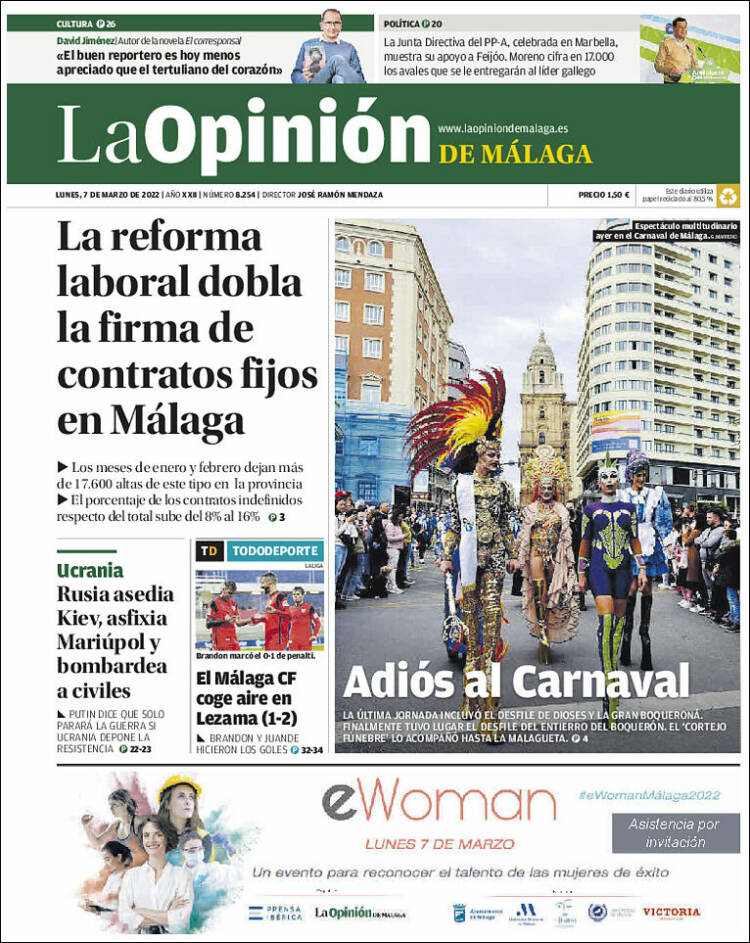 Portada de La Opinión de Málaga (España)