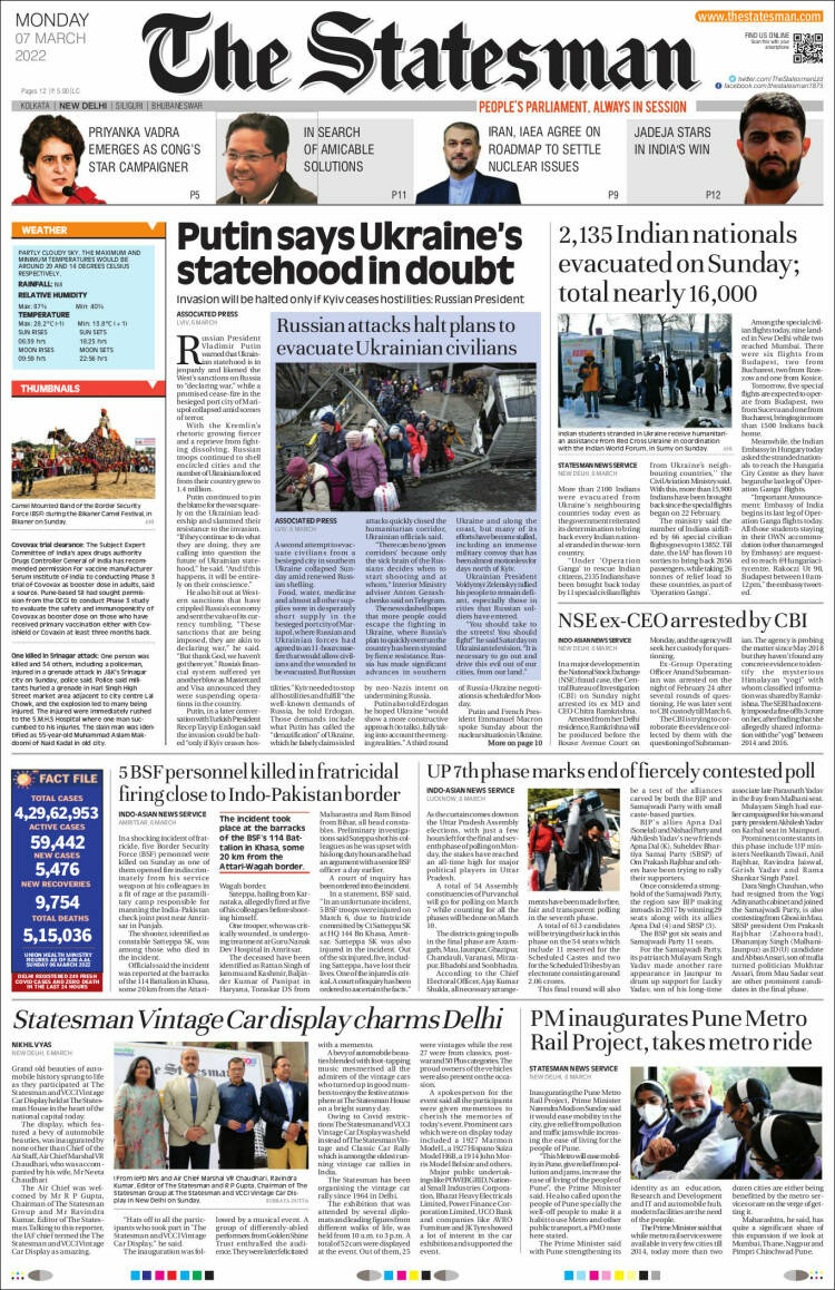 Portada de The Statesman (India)