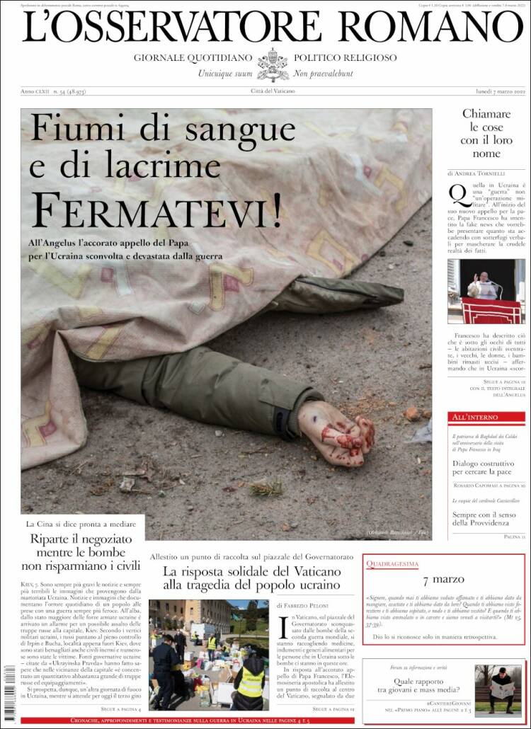 Portada de L'Osservatore Romano (Italia)