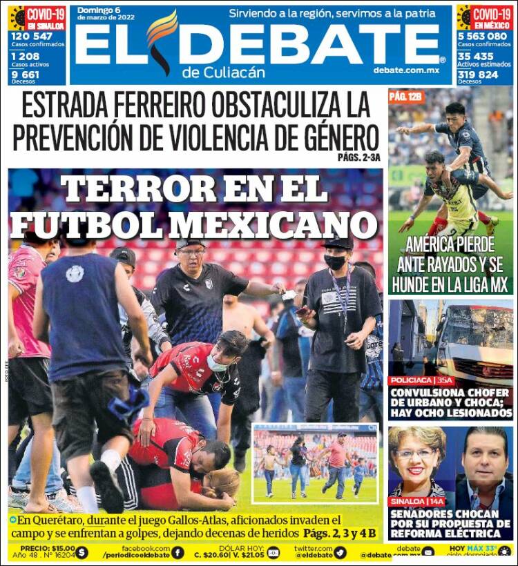 Portada de El Debate de Culiacán (México)