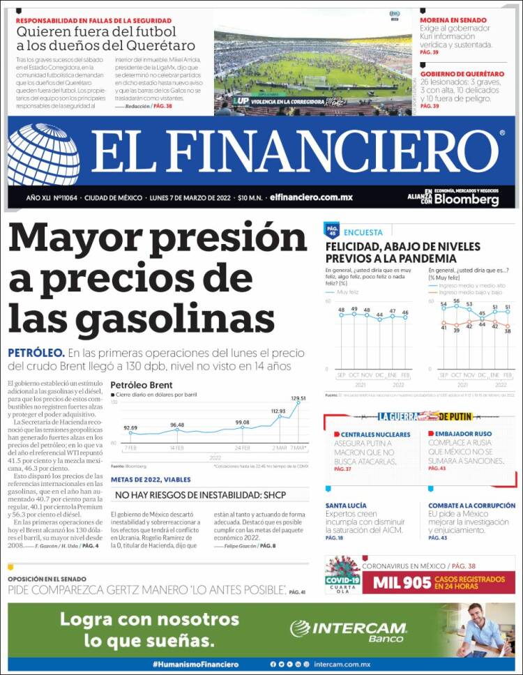 Portada de El Financiero (México)