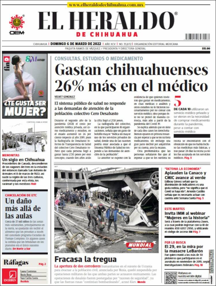 Portada de El Heraldo de Chihuahua (México)