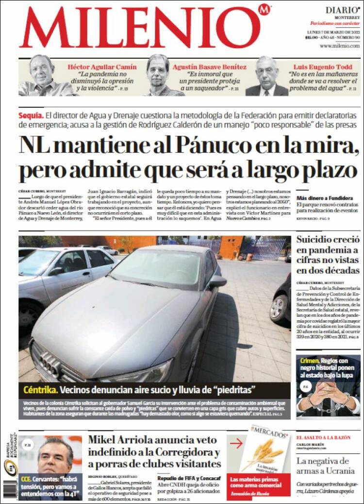 Portada de Milenio de Monterrey (México)