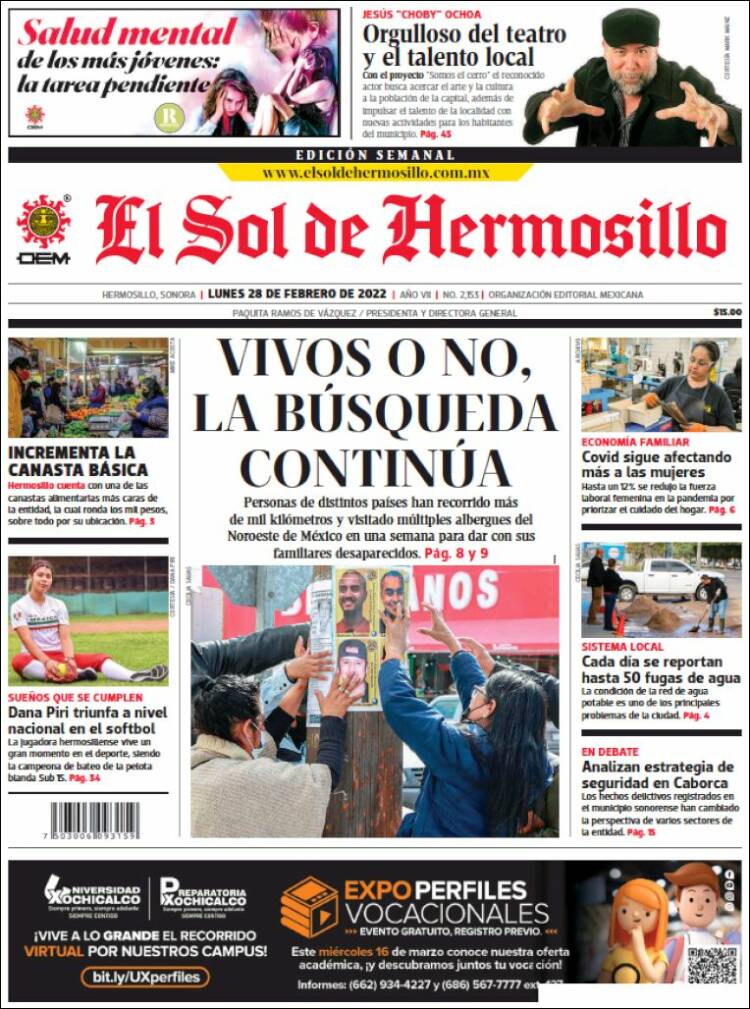 Portada de El Sol de Hermosillo (México)