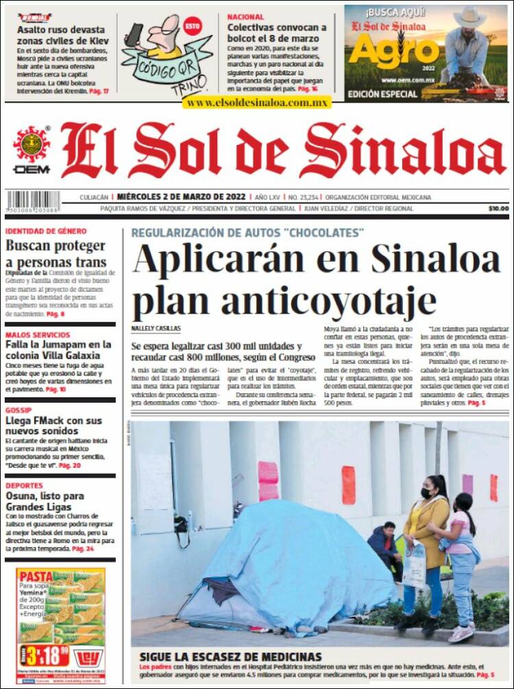 Portada de El Sol de Sinaloa (México)