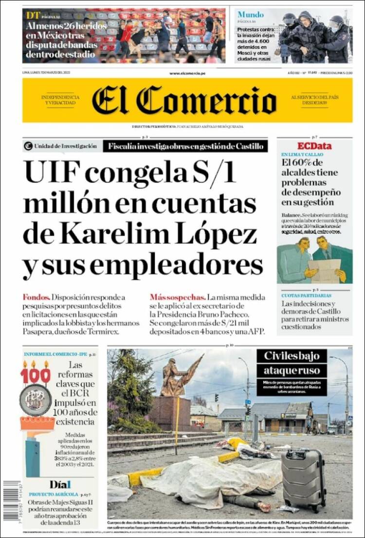 Portada de El Comercio (Per&uacute;)