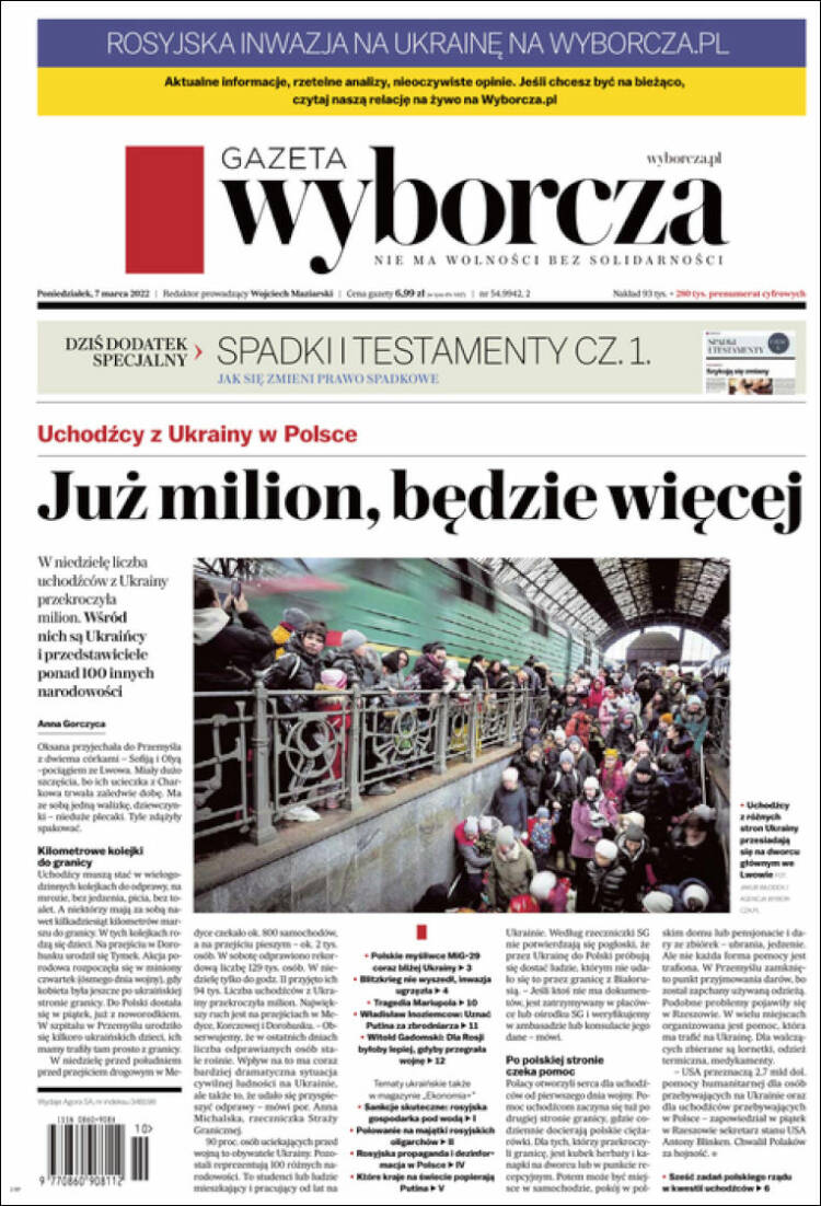 Portada de Gazeta Wyborcza (Polonia)