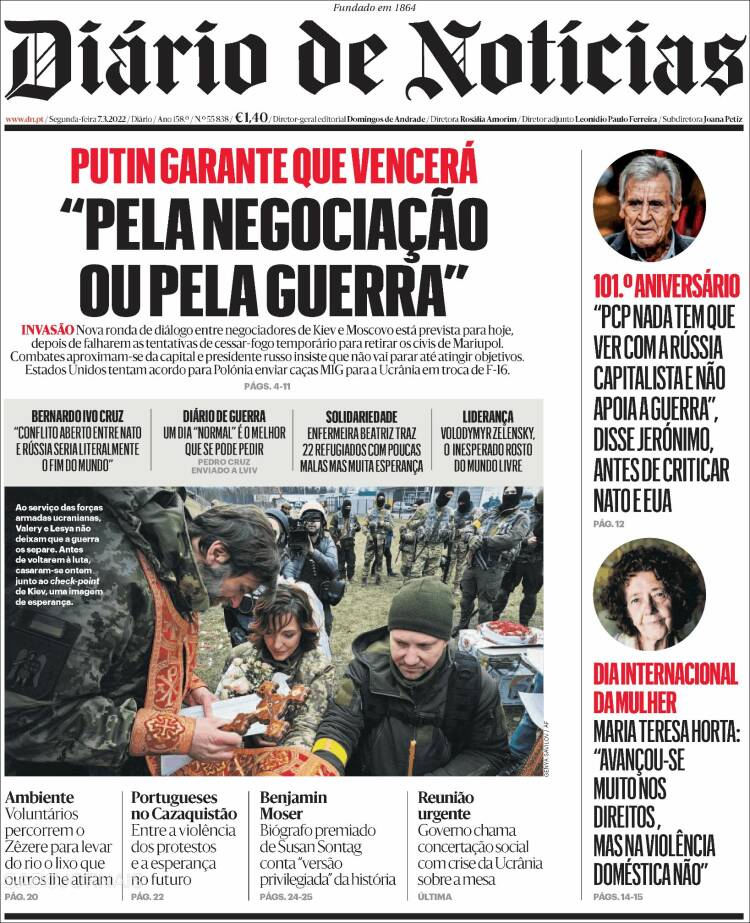 Portada de Diário de Noticias (Portugal)