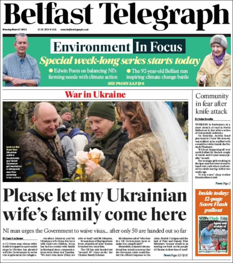 Portada de Belfast Telegraph (Reino Unido)