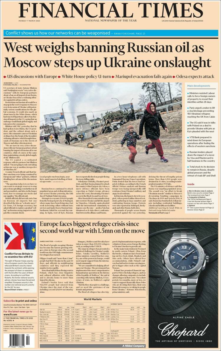 Portada de Financial Times (Reino Unido)
