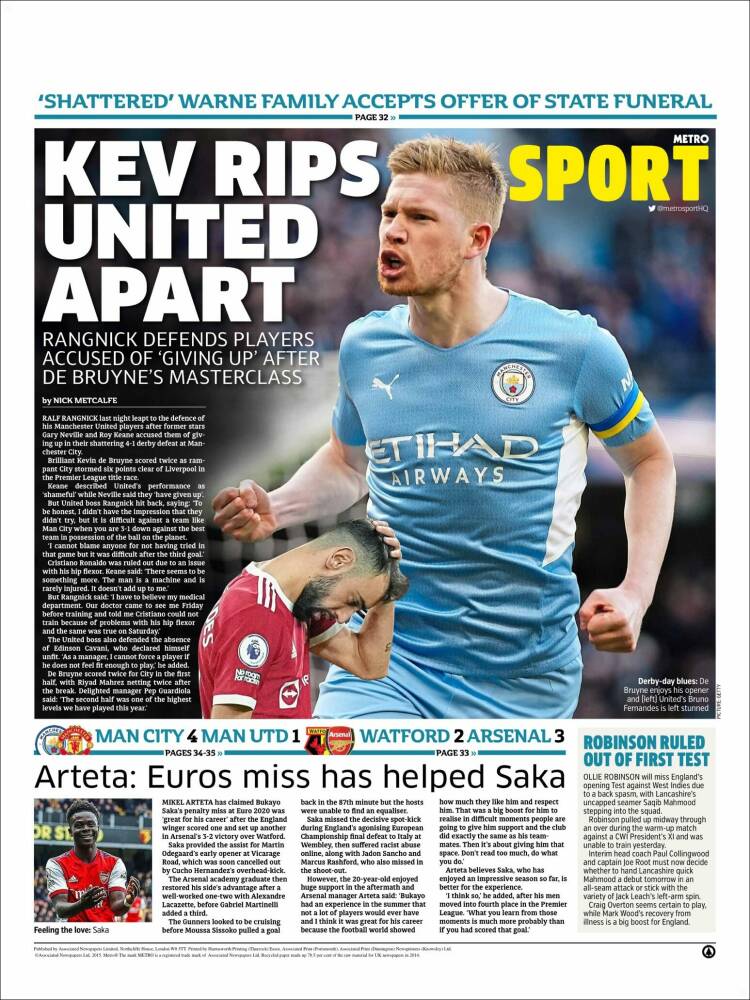 Portada de Metro Sport (Reino Unido)