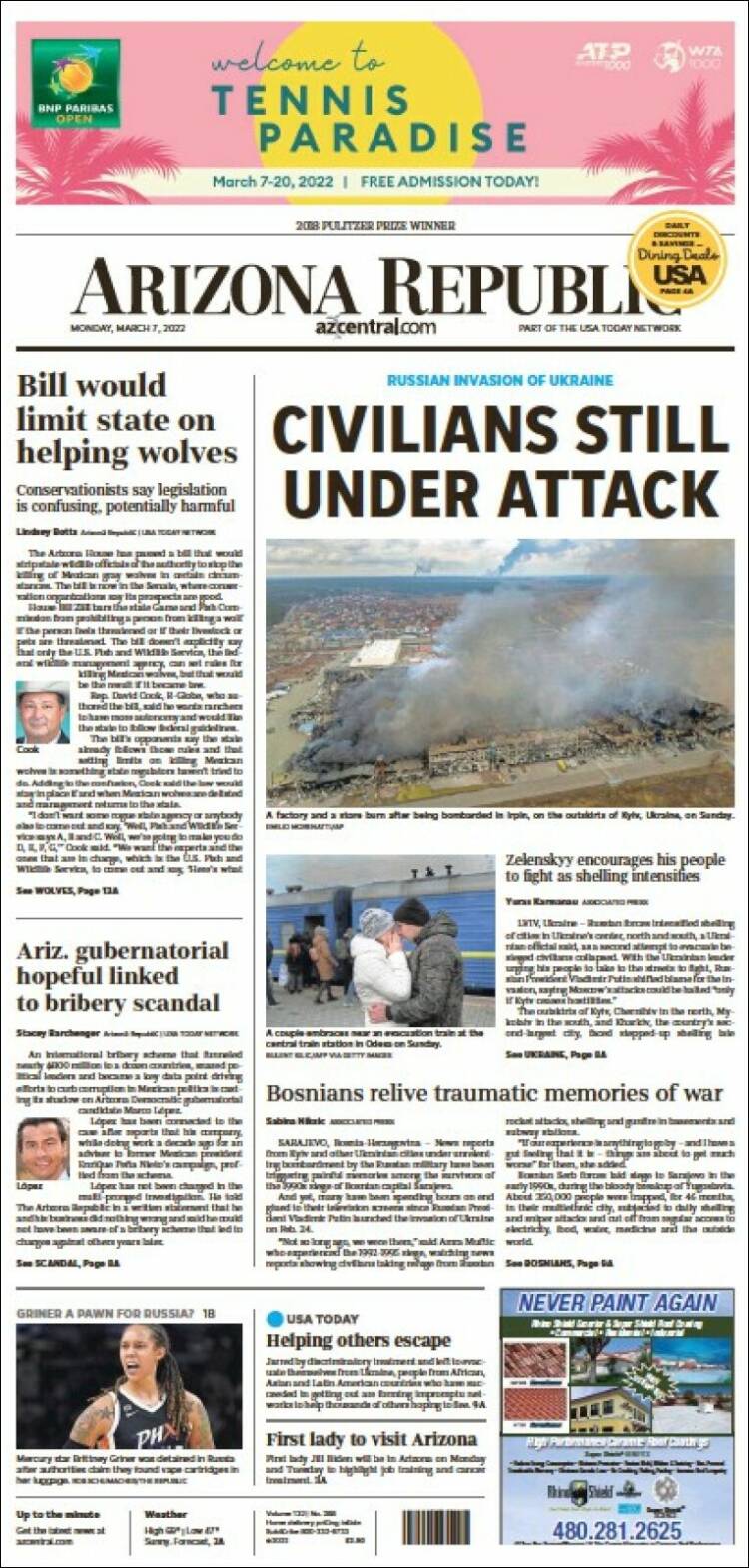 Portada de Arizona Republic News (USA)