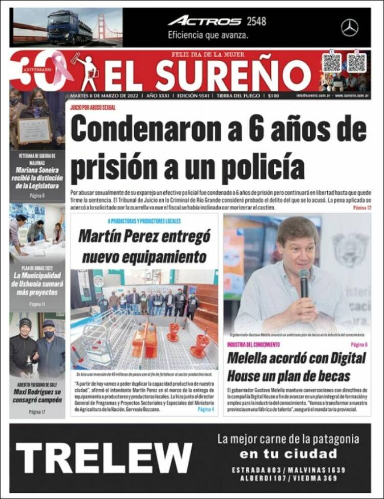 Portada de Diario El Sureño (Argentina)