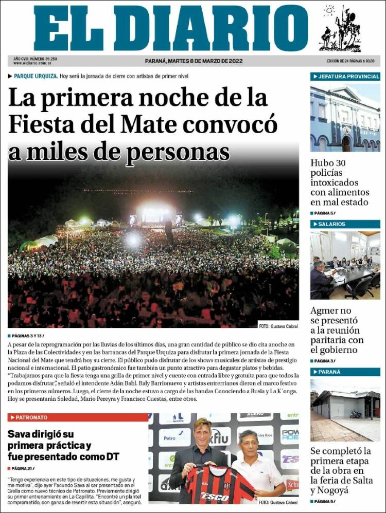 Portada de El Diario de Paraná (Argentina)