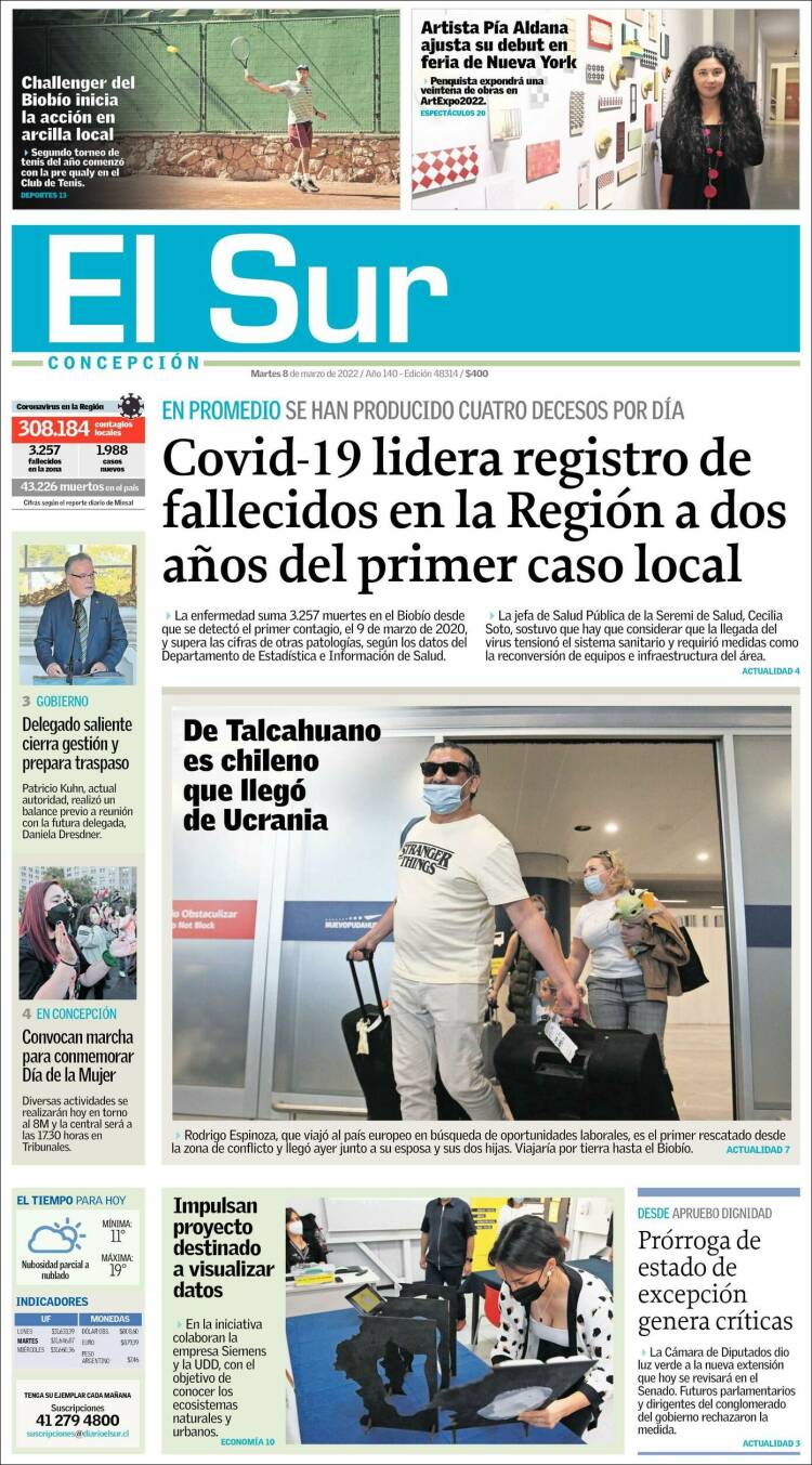 Portada de El Sur (Chile)