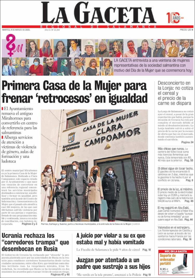 Portada de La Gaceta de Salamanca (España)