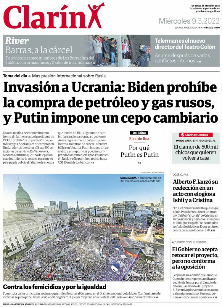 Portada de Clarín (Argentina)