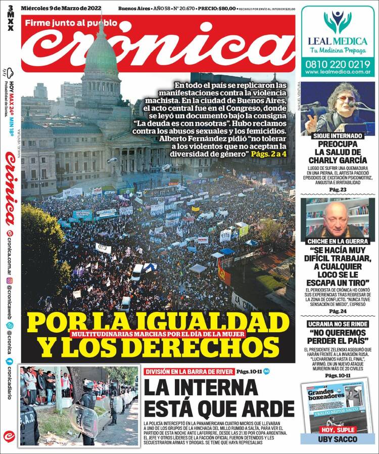 Portada de Crónica (Argentina)