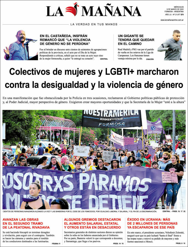 Portada de Diario La Mañana (Argentina)