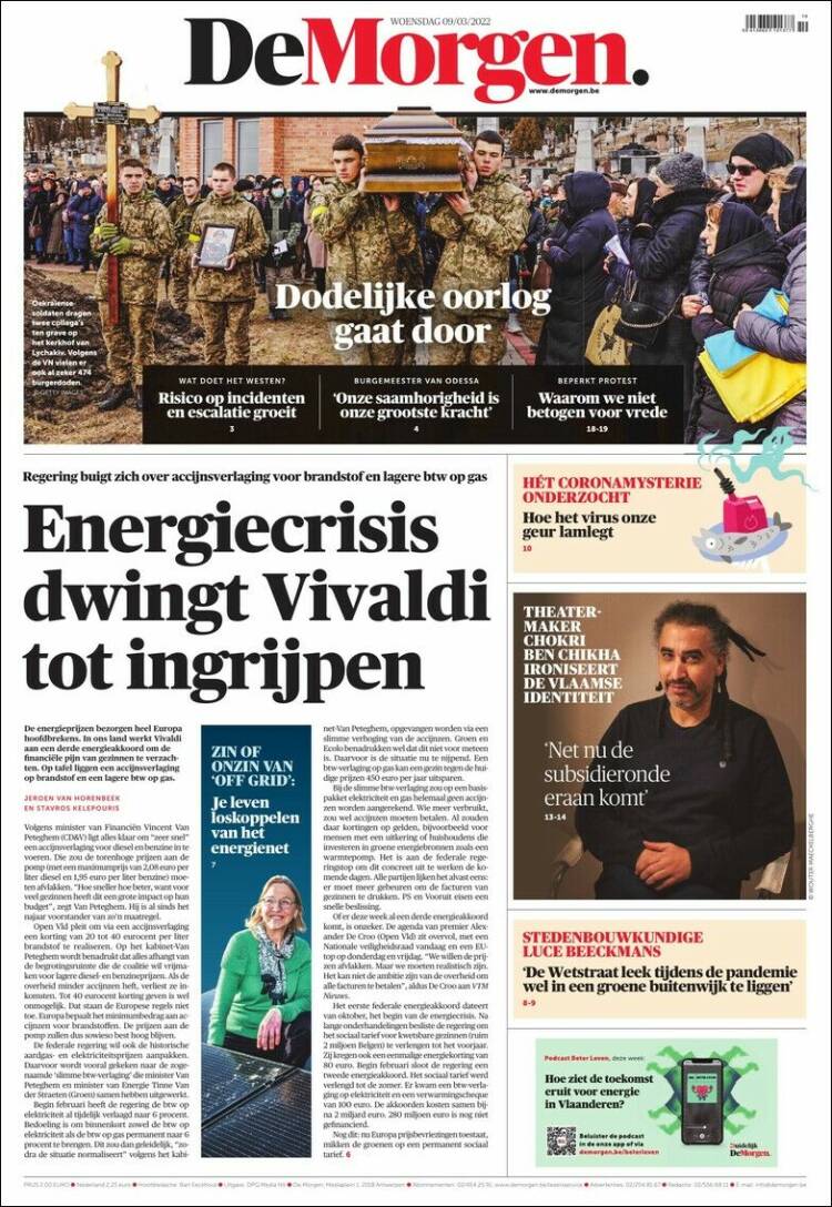Portada de De Morgen (B&eacute;lgica)