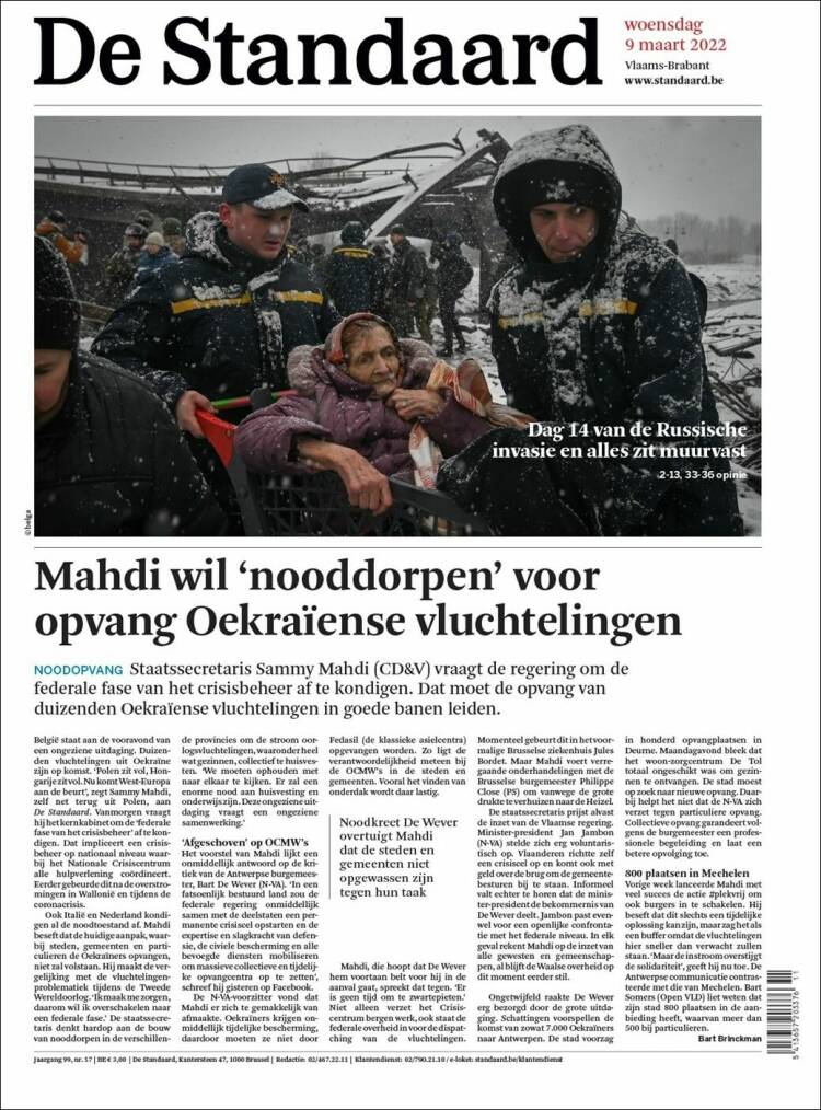 Portada de De Standaard (B&eacute;lgica)