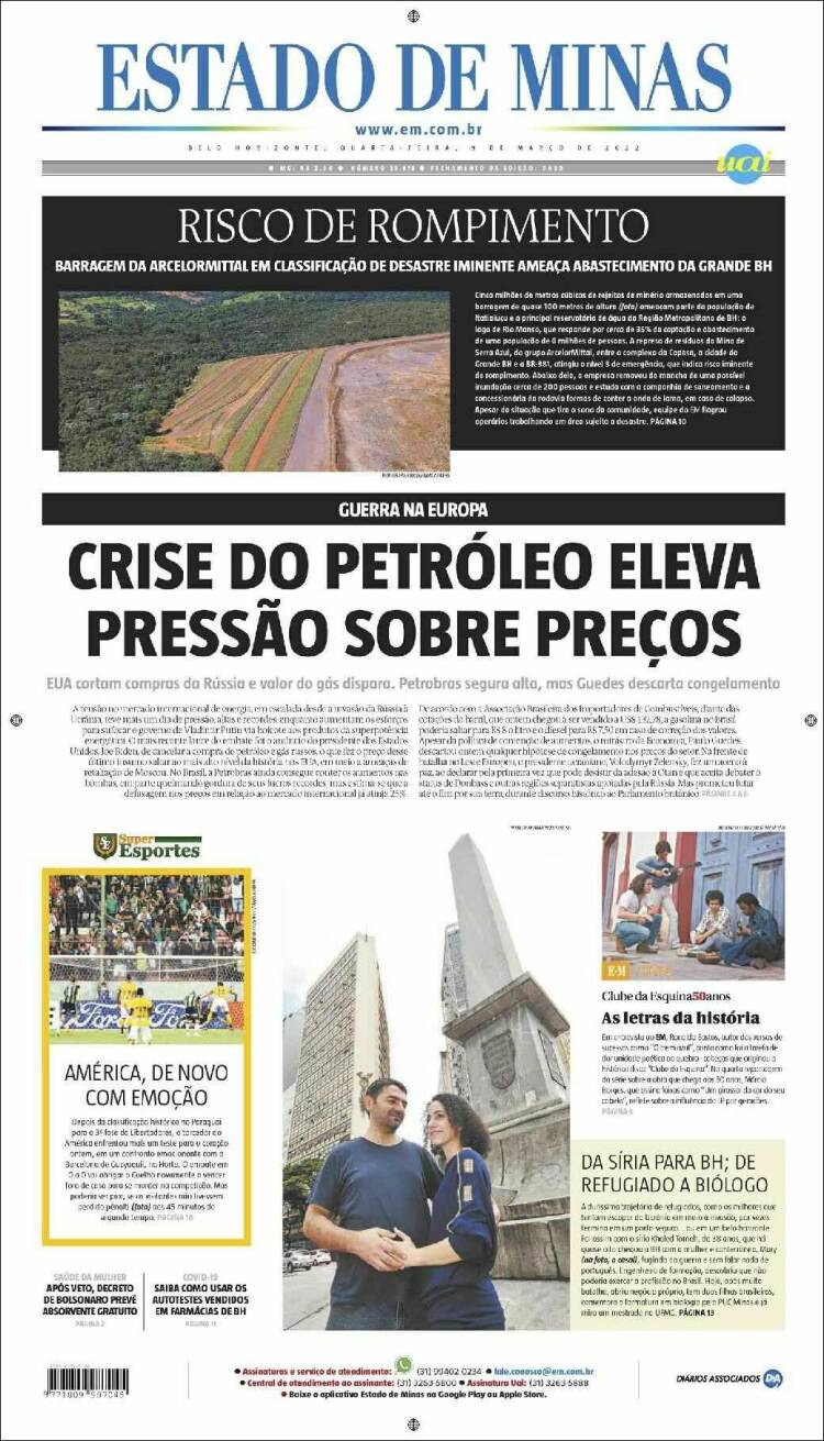 Portada de Jornal Estado de Minas (Brasil)