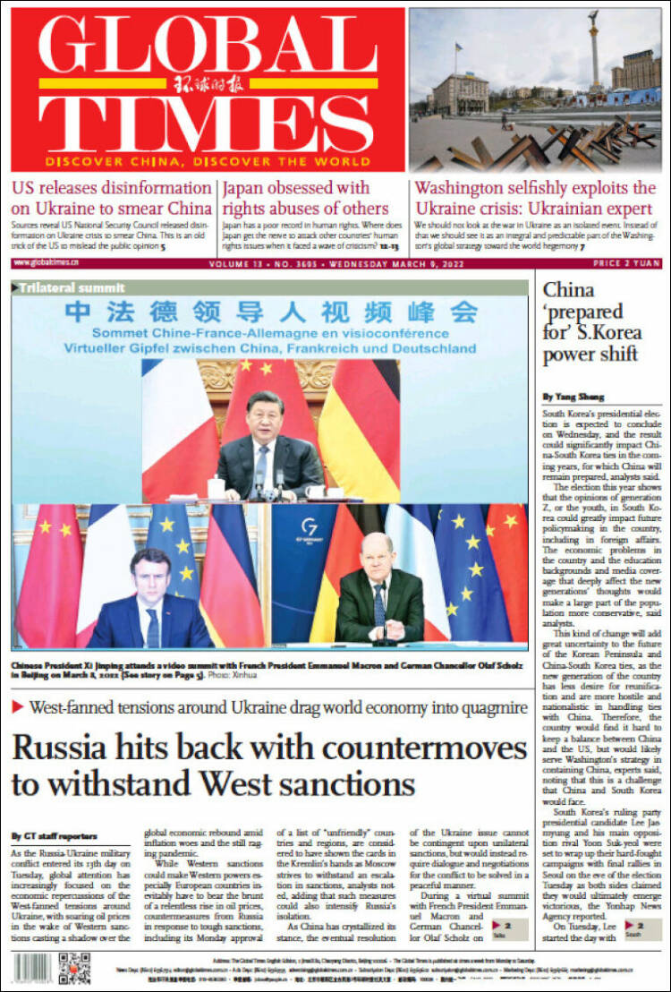 Portada de The Global Times (China)