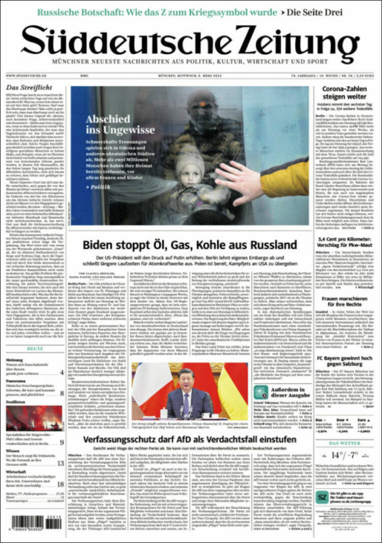 Portada de Sueddeutsche (Alemania)