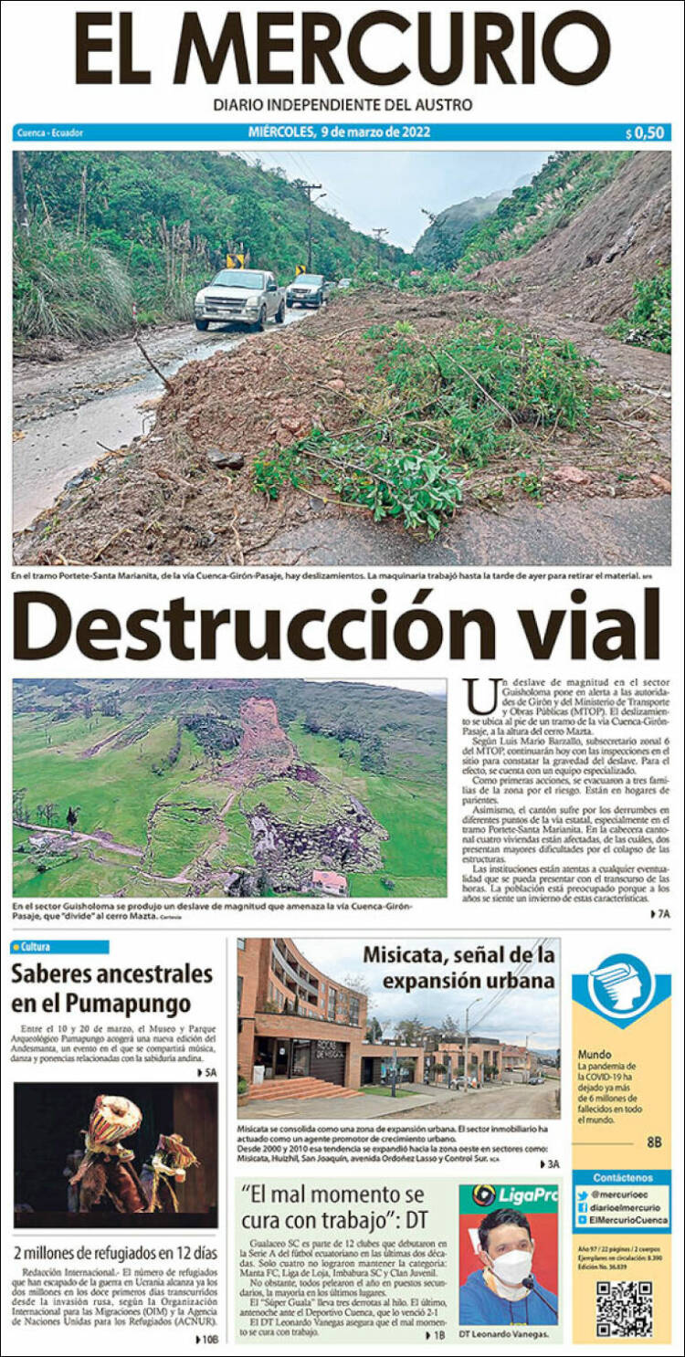 Portada de Diario El Mercurio (Ecuador)
