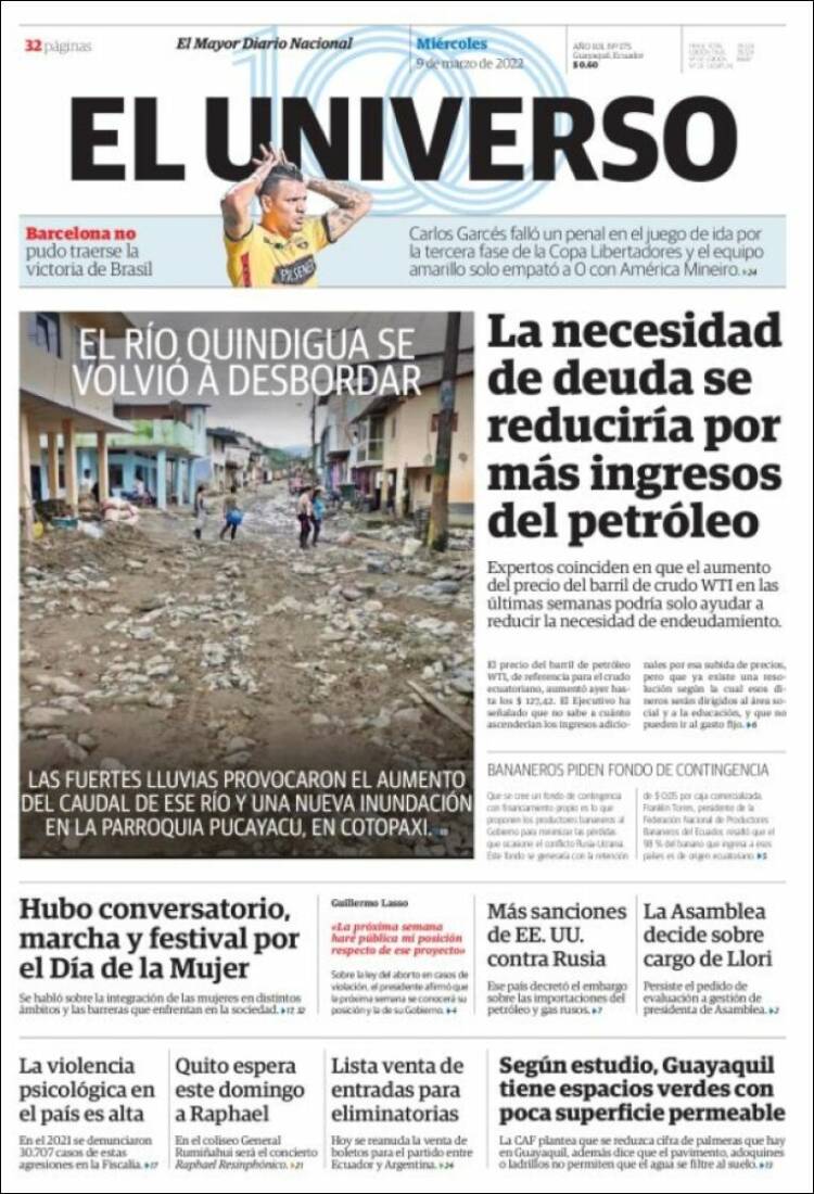 Portada de El Universo - Ecuador (Ecuador)