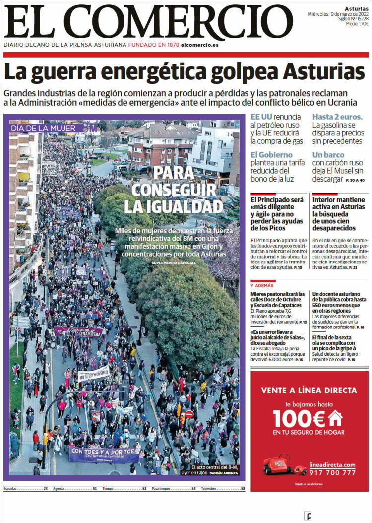 Portada de El Comercio (España)