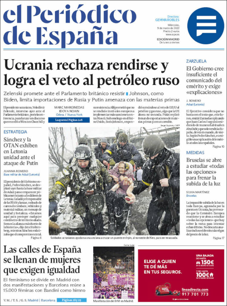 Portada de El Periódico de España (España)