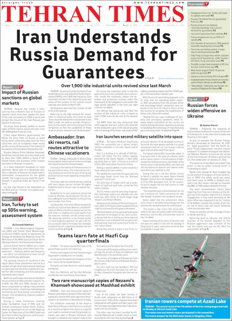 Portada de TehranTimes (Ir&aacute;n)