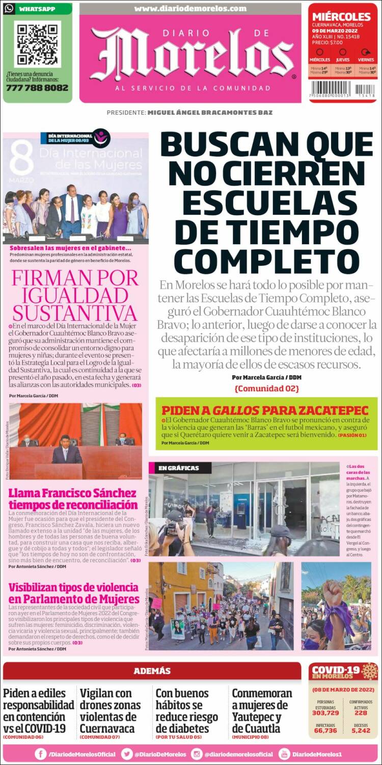 Portada de Diario de Morelos (M&eacute;xico)