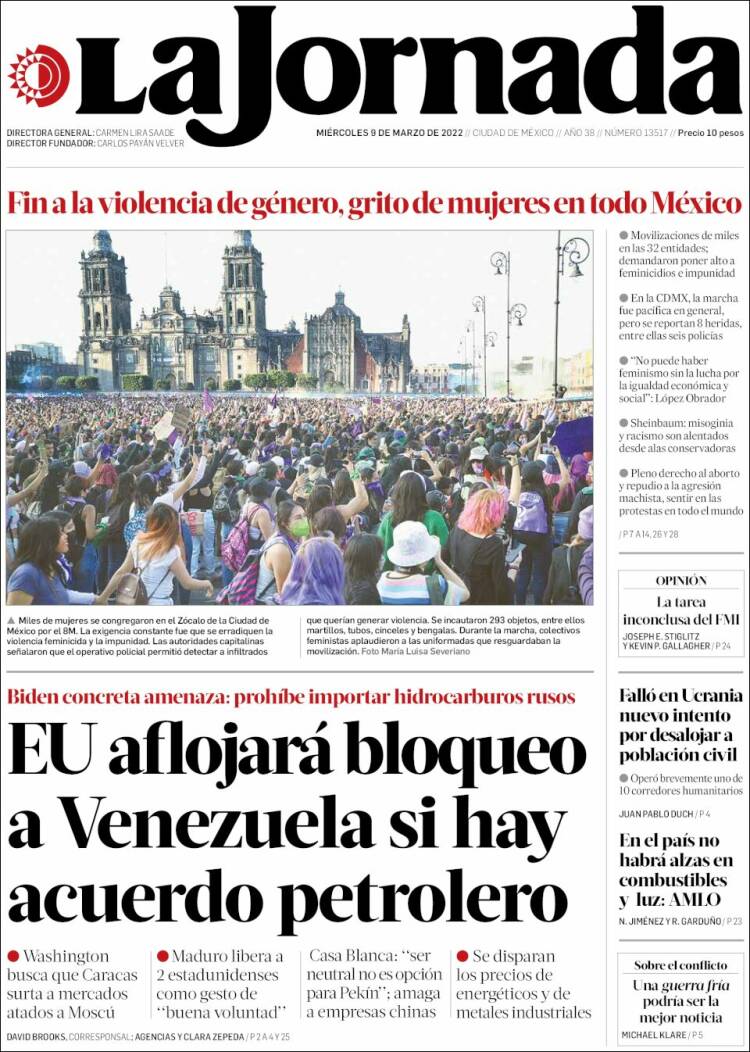 Portada de La Jornada (M&eacute;xico)