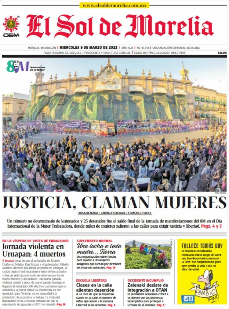 Portada de El Sol de Morelia (M&eacute;xico)